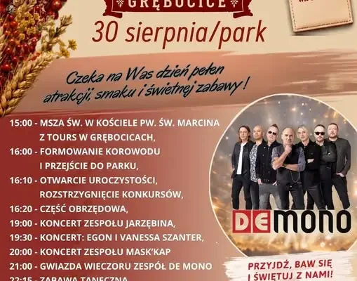 Dożynki gminne z gwiazdą wieczoru – zespół De Mono wystąpi w parku