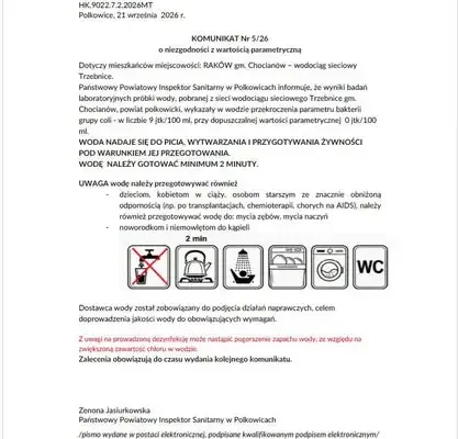Bakterie grupy coli w wodociągu w gminie Chocianów – urząd uspokaja mieszkańców