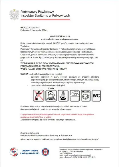 Bakterie grupy coli w wodociągu w gminie Chocianów – urząd uspokaja mieszkańców