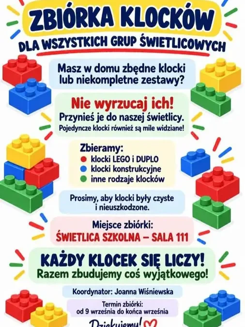 Chocianów: Szkoła Podstawowa zbiera klocki dla świetlicy