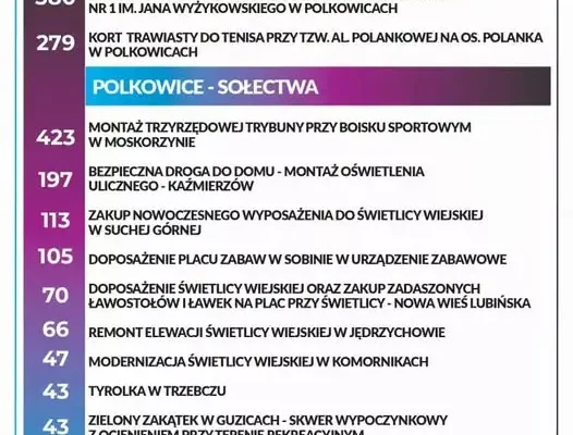 Polkowice: znamy wyniki PBO 2027. Mieszkańcy wybrali 13 projektów
