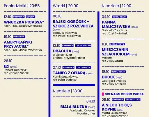 Teatr Telewizji w październiku 2026 – repertuar TVP1 i TVP Kultura