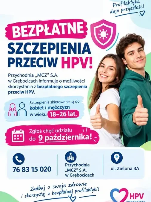 Bezpłatne szczepienia przeciw HPV w Grębocicach – zgłoszenia tylko do 9 października