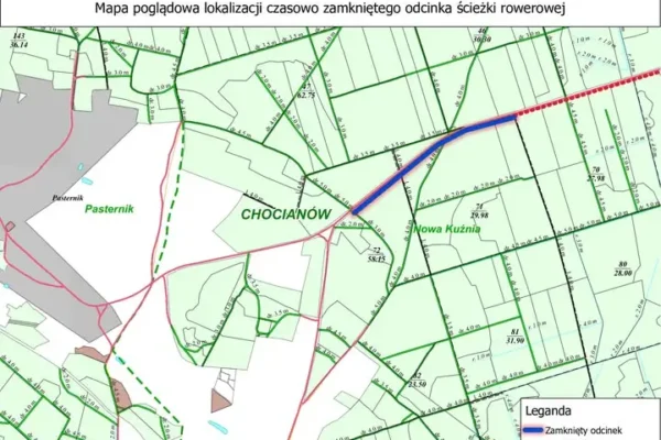 Szlak rowerowy Chocianów – Nowa Kuźnia zamknięty. Nadleśnictwo prowadzi prace gospodarcze