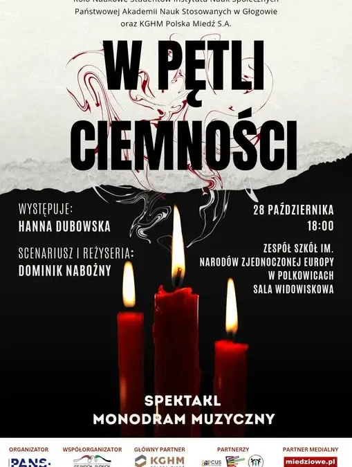 Monodram „W pętli ciemności” w polkowickim Zespole Szkół – wstęp wolny
