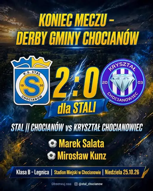 Derby gminy Chocianów dla Stali II – rezerwy pokonują Kryształ 2:0