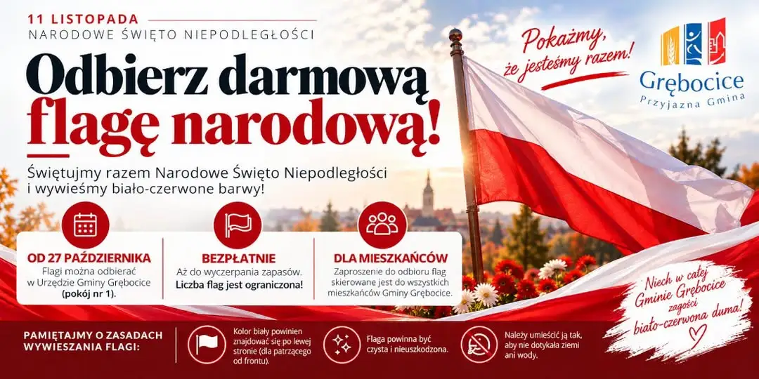 Gmina Grębocice rozdaje bezpłatne flagi narodowe przed 11 listopada