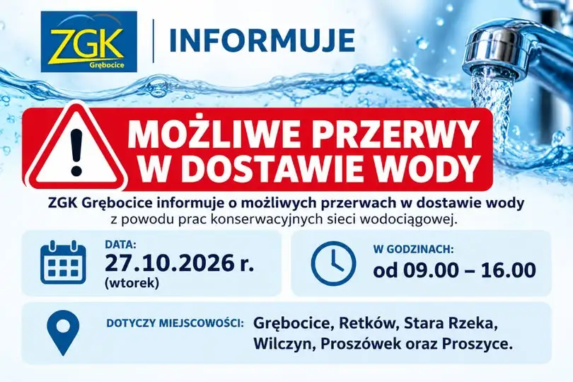 Przerwy w dostawie wody w gminie Grębocice – 27 października